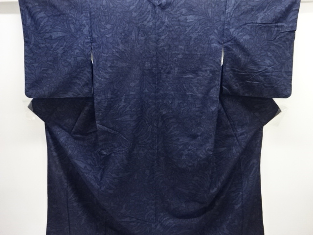 JAPANESE KIMONO / ANTIQUE KIMONO / SILK / TSUMUGI / WOVEN FLORAL PLANTS